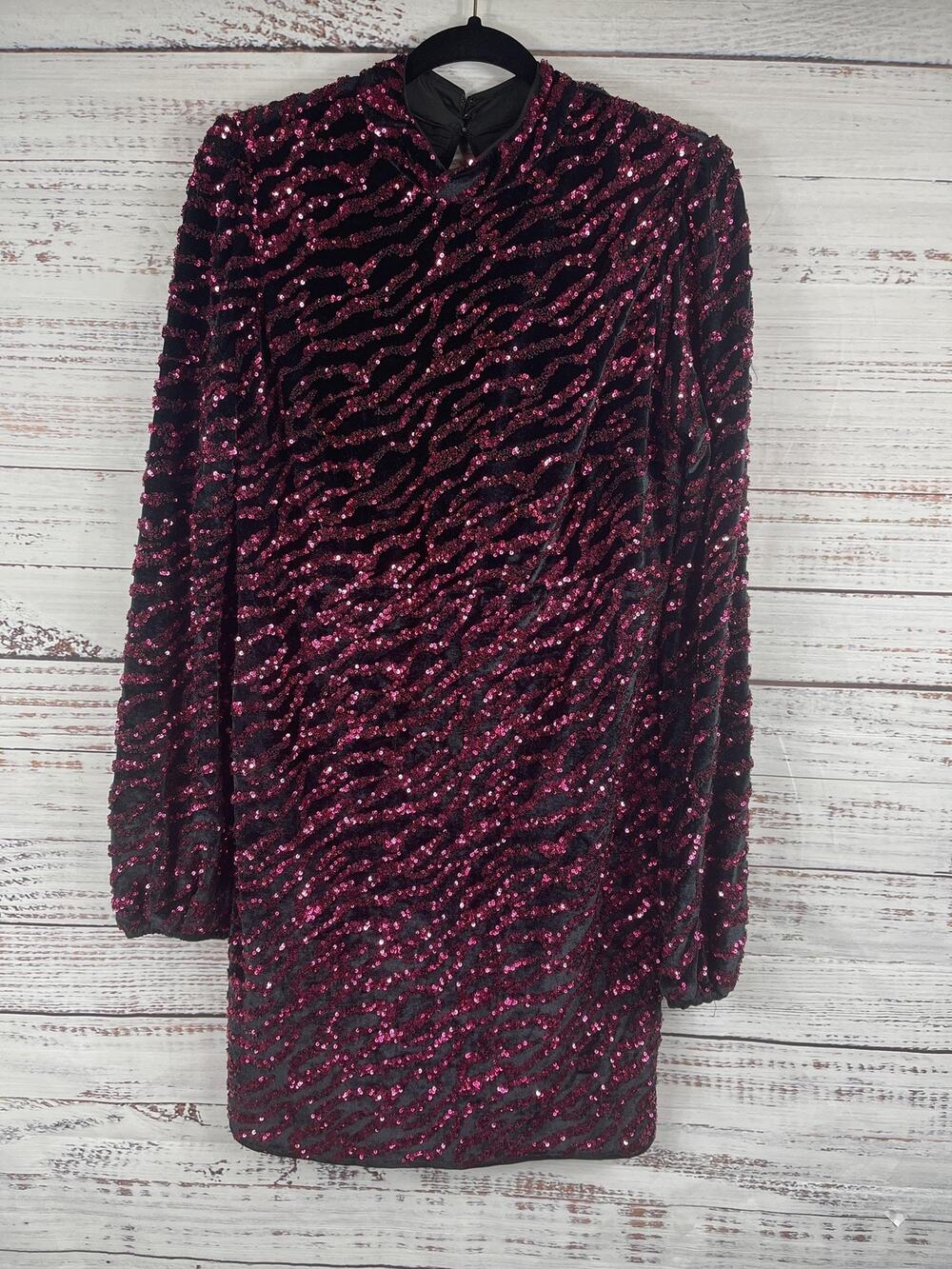 Guess Dress Women's Size L Black Pink Sequin Mock Neck Long Sleeve Party Lined